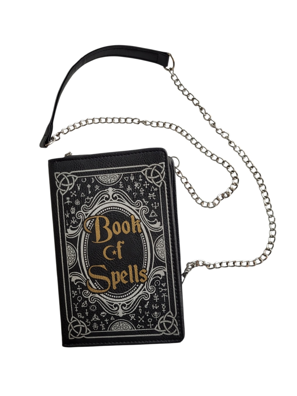 Spirit Book of Spells Crossbody Bag Black with Silver Chain
